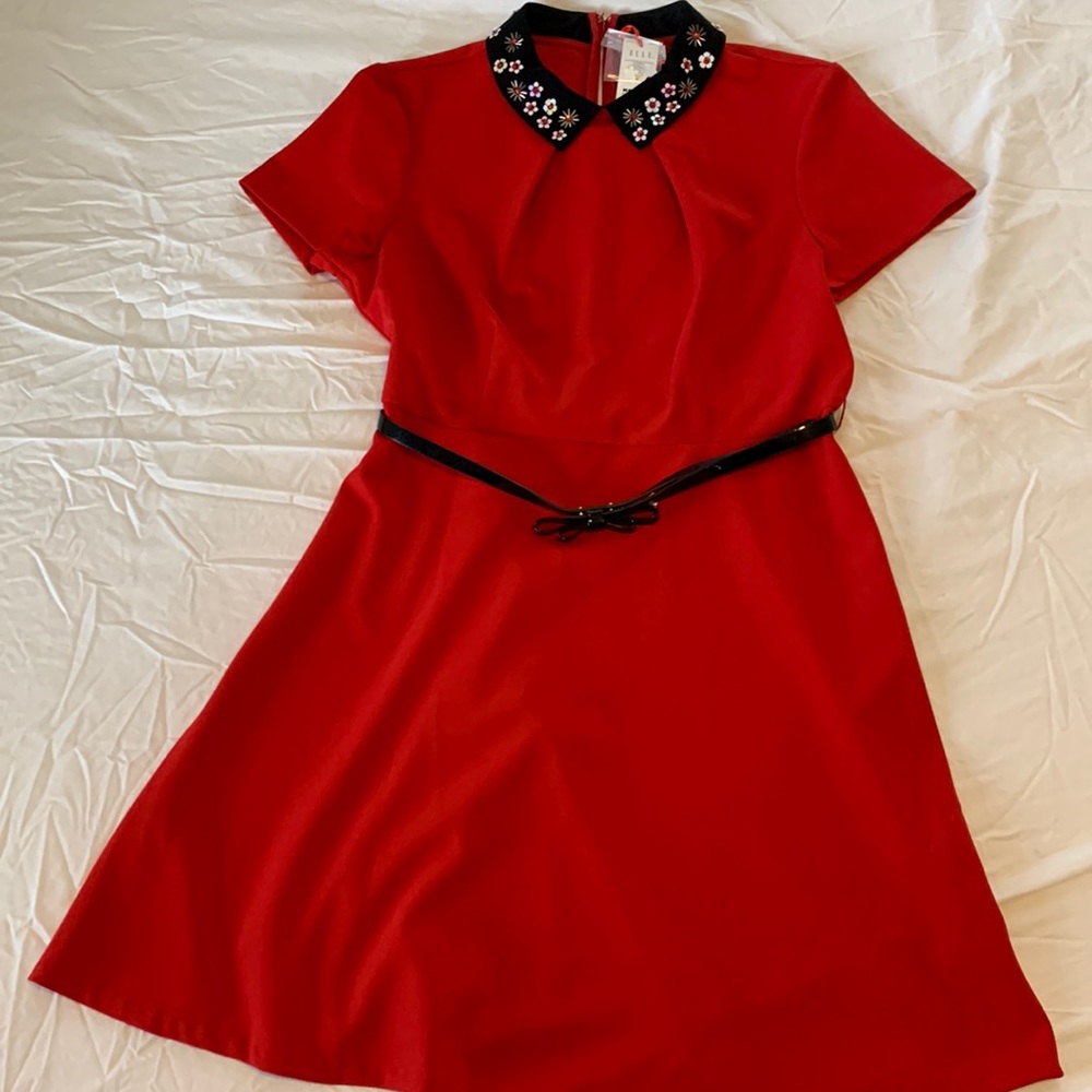 NWT ELLE Red Dress w/ Collar Sz 12